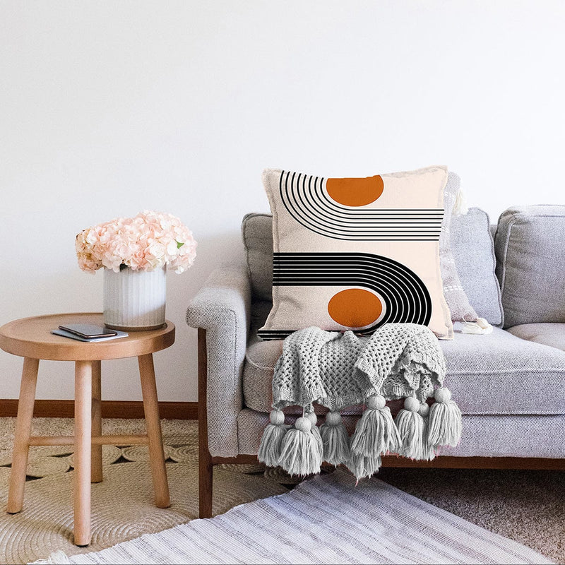 Renkli Zeminli Geometrik Desenli Dijital Baskılı Modern Raşel Kadife Yastık Kırlent Kılıfı Bonvagon