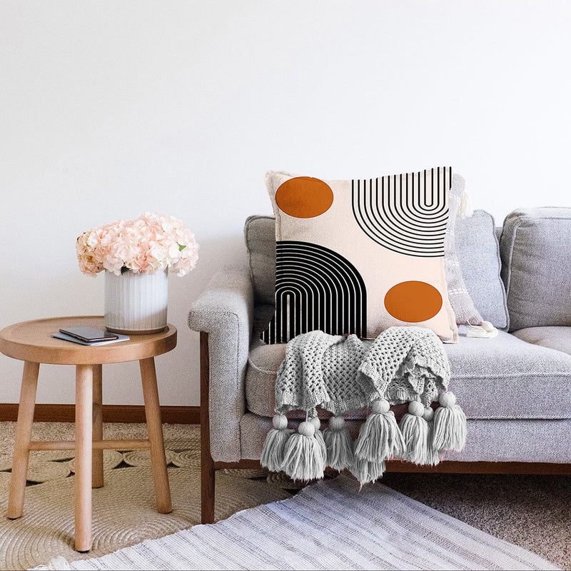 Renkli Zeminli Geometrik Desenli Dijital Baskılı Modern Raşel Kadife Yastık Kırlent Kılıfı Bonvagon