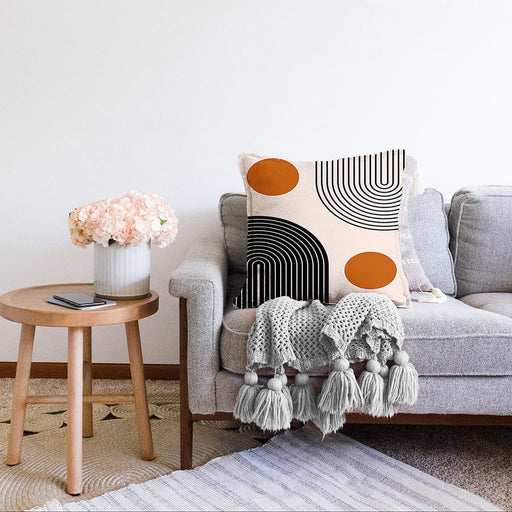 Renkli Zeminli Geometrik Desenli Dijital Baskılı Modern Raşel Kadife Yastık Kırlent Kılıfı Bonvagon