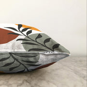 Renkli Zeminli Onedraw Çizimli Yaprak Desenli Dijital Baskılı Modern Raşel Kadife Yastık Kılıfı Bonvagon