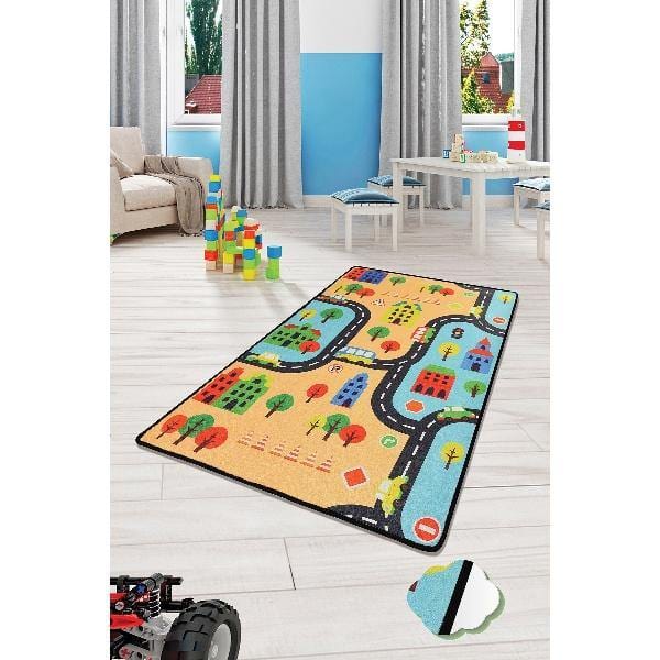 Road Yıkanabilir Antibakteriyel Çocuk Halısı, Kaymaz Taban, Yıkanabilir Bonvagon