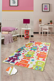 Robot Yıkanabilir Antibakteriyel Çocuk Halısı Renkli, Kaymaz Taban, Yıkanabilir Bonvagon