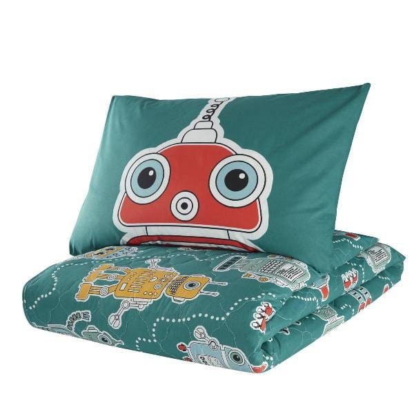 Robotte Yeşil Kapitoneli Yatak Örtüsü Seti (Çarşafsız) %100 Doğal Pamuk Ranforce Bonvagon