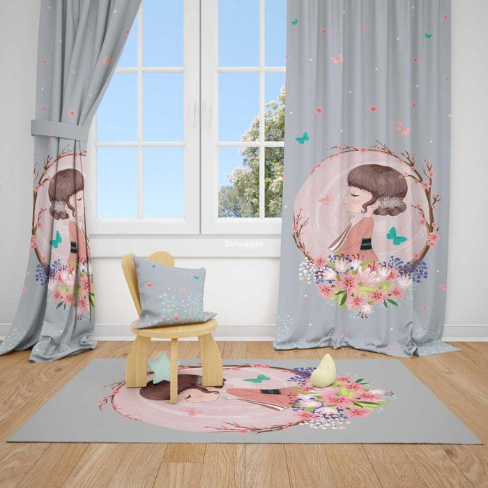 Romantik Çiçekli Kız Çocuk Odası Perdesi Bonvagon