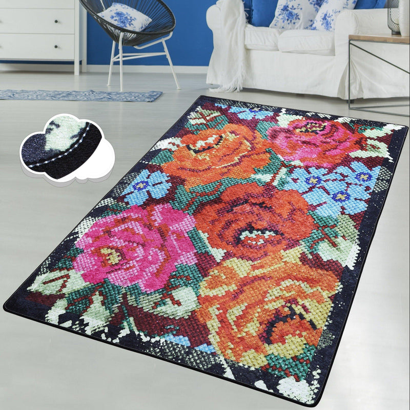 Rosaceus Dijital Baskılı Halı, Kaymaz Taban, Yıkanabilir Bonvagon