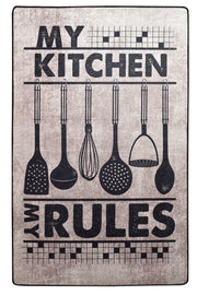 Rules Dijital Baskılı Mutfak Halısı, Kaymaz Taban, Yıkanabilir Bonvagon