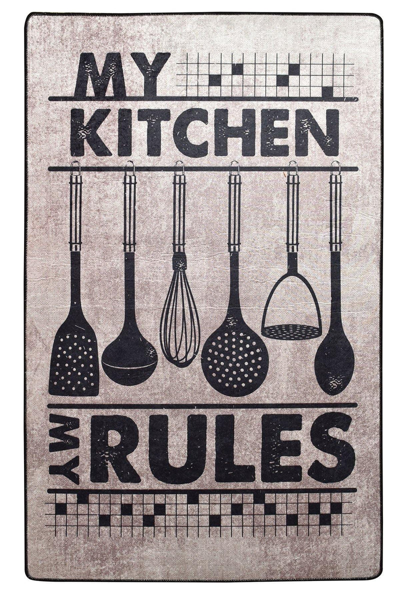 Rules Dijital Baskılı Mutfak Halısı, Kaymaz Taban, Yıkanabilir Bonvagon
