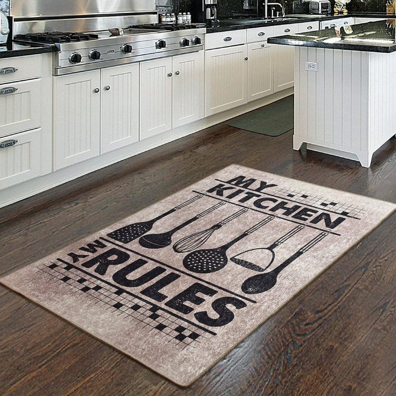 Rules Dijital Baskılı Mutfak Halısı, Kaymaz Taban, Yıkanabilir Bonvagon