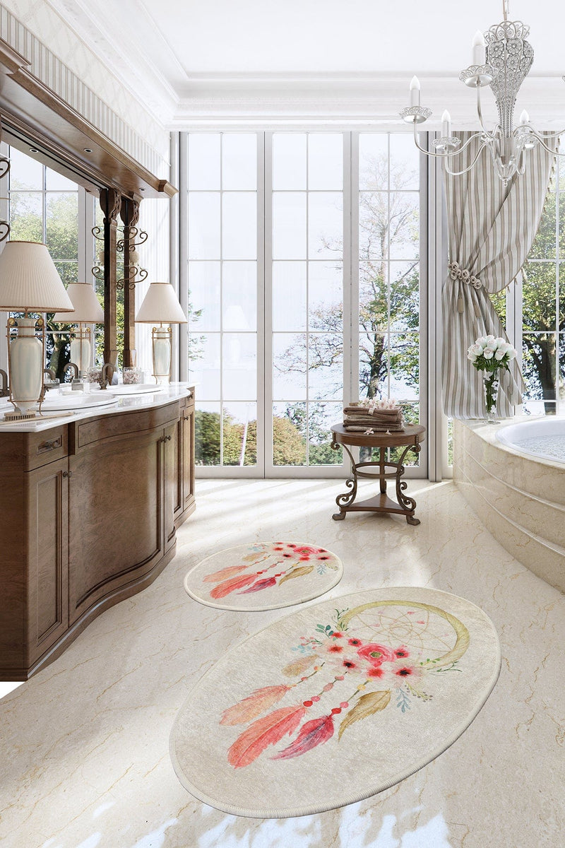 Rüya 2li Set Dijital Baskılı Banyo Halısı, Kaymaz Taban, Yıkanabilir Bonvagon