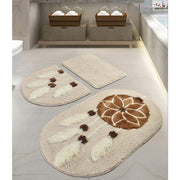 Rüya Kahve 3lü Set Banyo Halısı, Kaymaz Taban, Yıkanabilir Bonvagon