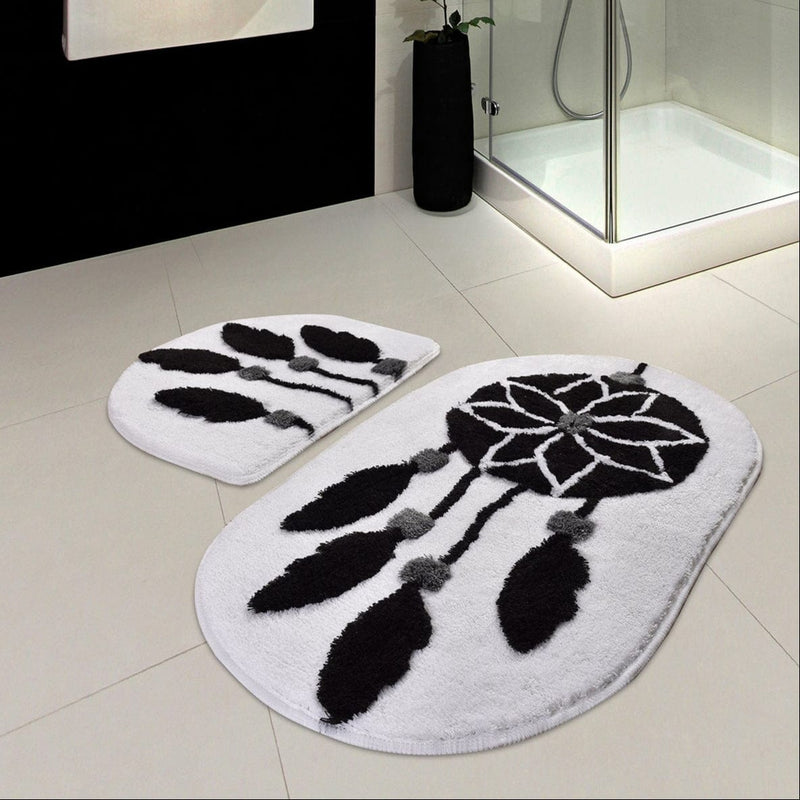 Rüya Siyah 2li Set Akrilik Banyo Paspas Halısı, Kaymaz Taban, Yıkanabilir Bonvagon