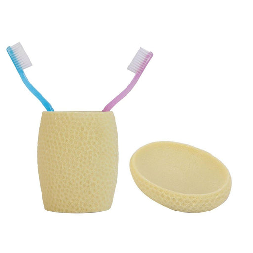 Sabunluk diş firçalik 2li Banyo Seti, sarı Petek Model, Poliresin Bonvagon