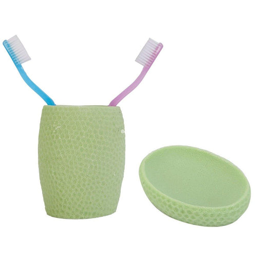 Sabunluk diş firçalik 2li Banyo Seti, yeşil Petek Model, Poliresin Bonvagon