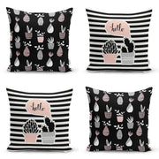 Saksıdaki Çiçekler Özel Tasarım Dijital Baskılı Modern 4lü Kırlent Kılıfı Seti Bonvagon