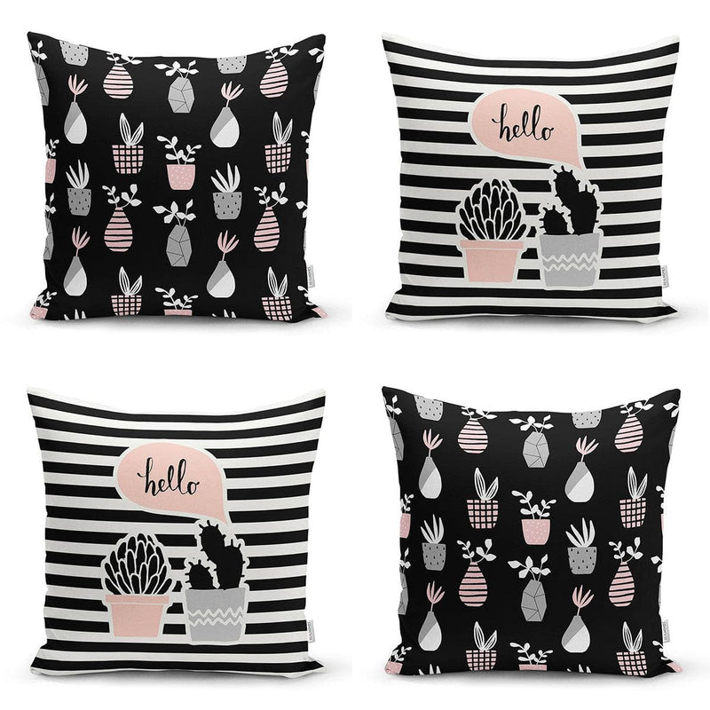 Saksıdaki Çiçekler Özel Tasarım Dijital Baskılı Modern 4lü Kırlent Kılıfı Seti Bonvagon