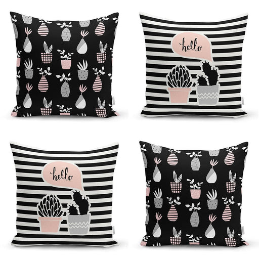 Saksıdaki Çiçekler Özel Tasarım Dijital Baskılı Modern 4lü Kırlent Kılıfı Seti Bonvagon