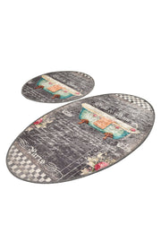 Salle de Bain Dijital Baskılı 2li Set Banyo Halısı, Kaymaz Taban, Yıkanabilir Bonvagon