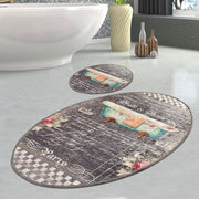 Salle de Bain Dijital Baskılı 2li Set Banyo Halısı, Kaymaz Taban, Yıkanabilir Bonvagon