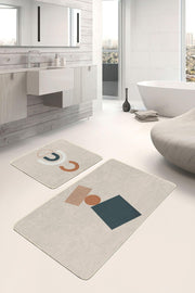 Sanatsal Motifli Dijital Baskılı 2li Banyo Halısı Takımı Kaymaz Taban Yıkanabilir Bonvagon