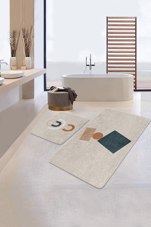 Sanatsal Motifli Dijital Baskılı 2li Banyo Halısı Takımı Kaymaz Taban Yıkanabilir Bonvagon