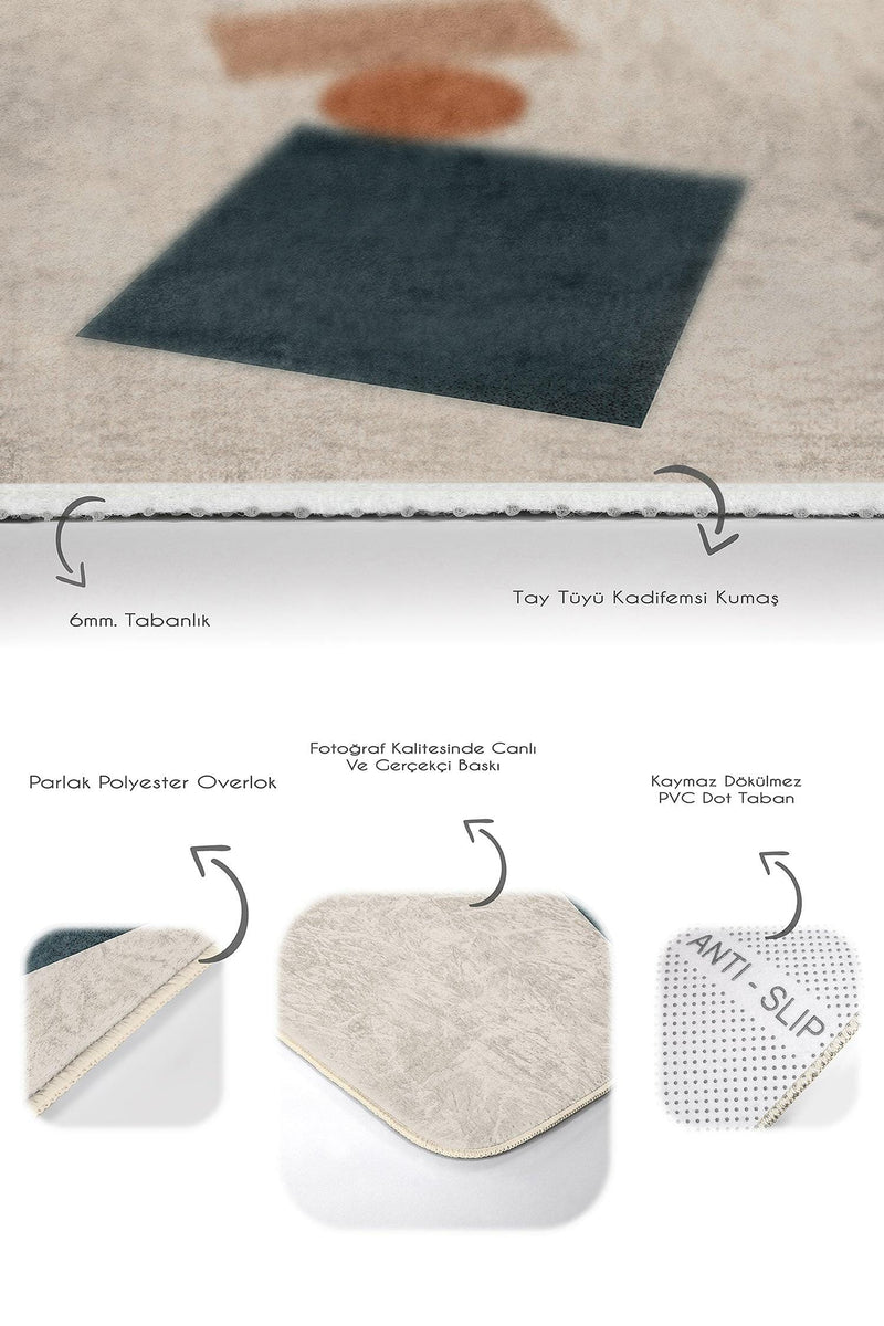 Sanatsal Motifli Dijital Baskılı 2li Banyo Halısı Takımı Kaymaz Taban Yıkanabilir Bonvagon