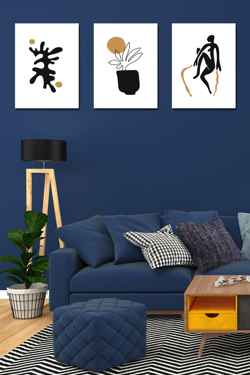 Sanatsal Tarzda 3lü Ahşap Tablo Seti Bonvagon