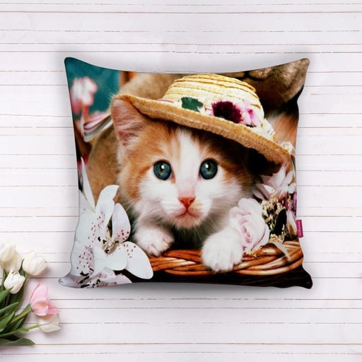 Şapkalı Kedi Dijital Baskılı Dekoratif Yastık Kırlent Kılıfı 43x43cm Bonvagon