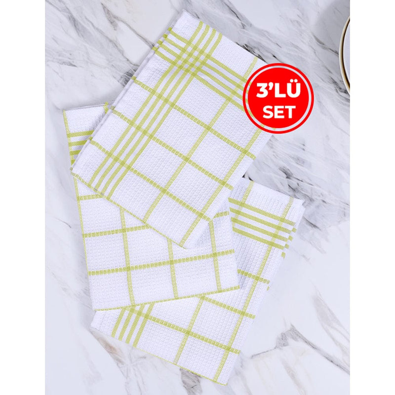 Sarı 3lü Kareli Set Kurulama Bezi Pamuklu Mutfak Havlusu Çok Amaçlı Örtü 50x70cm Bonvagon