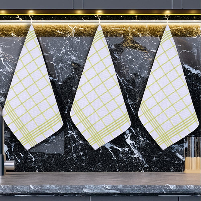 Sarı 3lü Kareli Set Kurulama Bezi Pamuklu Mutfak Havlusu Çok Amaçlı Örtü 50x70cm Bonvagon