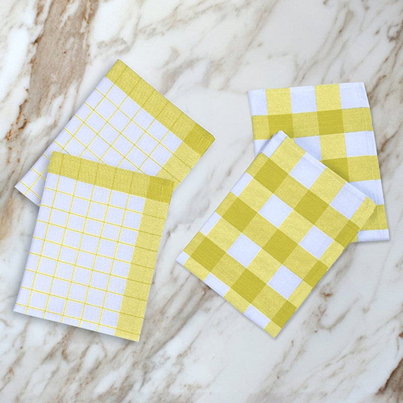 Sarı 4lü Kareli Set Kurulama Bezi Pamuklu Mutfak Havlusu Çok Amaçlı Örtü 45x70cm Bonvagon