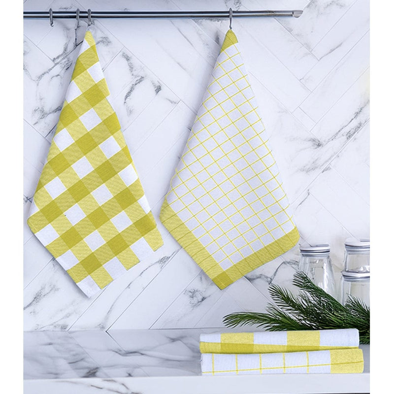Sarı 4lü Kareli Set Kurulama Bezi Pamuklu Mutfak Havlusu Çok Amaçlı Örtü 45x70cm Bonvagon