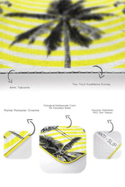 Sarı Çizgili Zemin Siyah Flamingo Tasarımlı 2li Banyo Halısı Takımı Kaymaz Taban Yıkanabilir Bonvagon