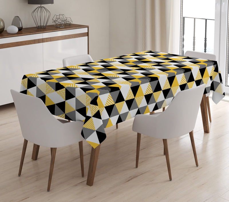 Sarı Gri Geometrik Desenli Dijital Baskılı 3D Masa Örtüsü Bonvagon