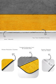 Sarı Motifli Kedi Desenli Çizgili 2li Banyo Halısı Takımı Kaymaz Taban Yıkanabilir Bonvagon