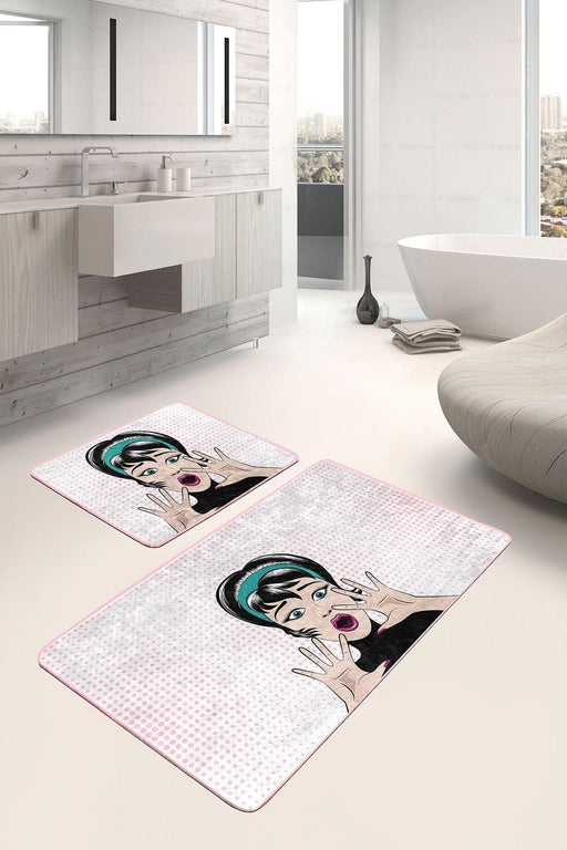 Şaşkın Pop-Art Dijital Baskılı 2li Banyo Halısı Takımı Kaymaz Taban Yıkanabilir Bonvagon