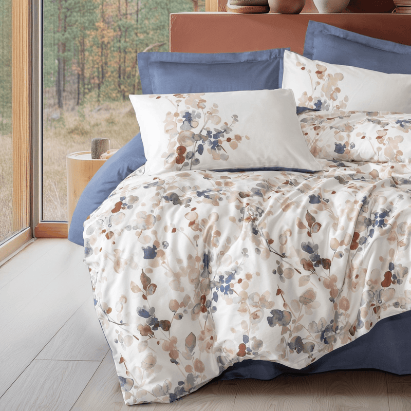 Saten Çift Kişilik Nevresim Takımı Nebulae İndigo 83 Tel 4 Adet Yastık Kılıfı Bonvagon