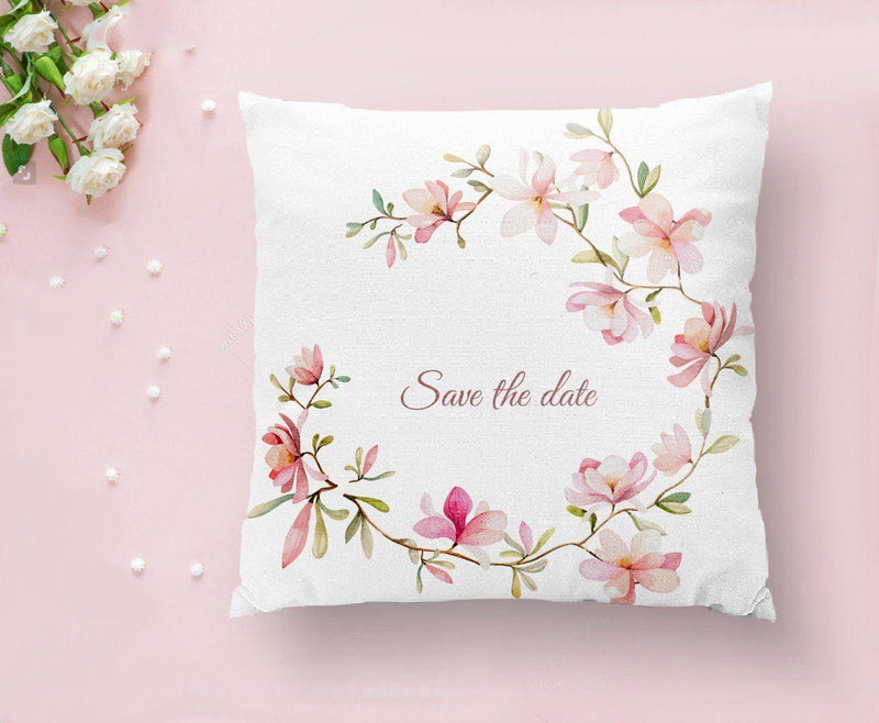 Save The Date Çiçek Desenli Dijital Baskılı Yastık Kılıfı 43x43cm