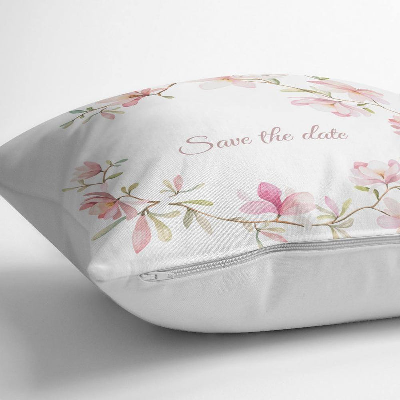 Save The Date Çiçek Desenli Dijital Baskılı Yastık Kılıfı 43x43cm Bonvagon