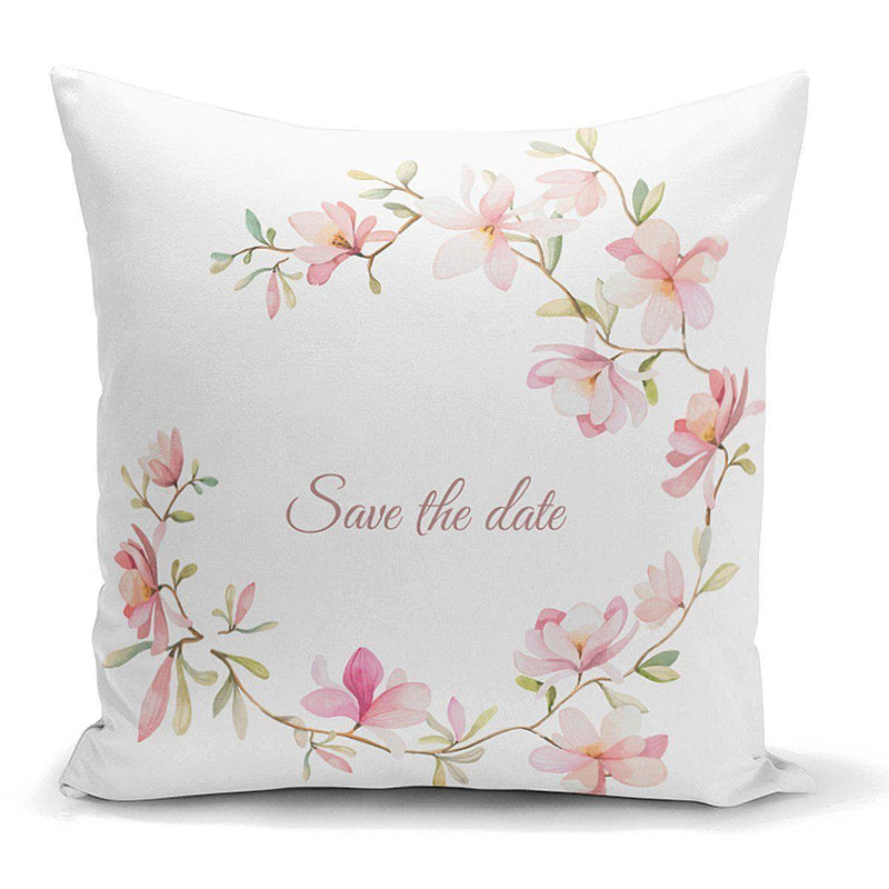 Save The Date Çiçek Desenli Dijital Baskılı Yastık Kılıfı 43x43cm Bonvagon