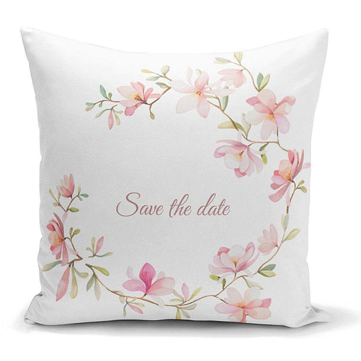 Save The Date Çiçek Desenli Dijital Baskılı Yastık Kılıfı 43x43cm Bonvagon