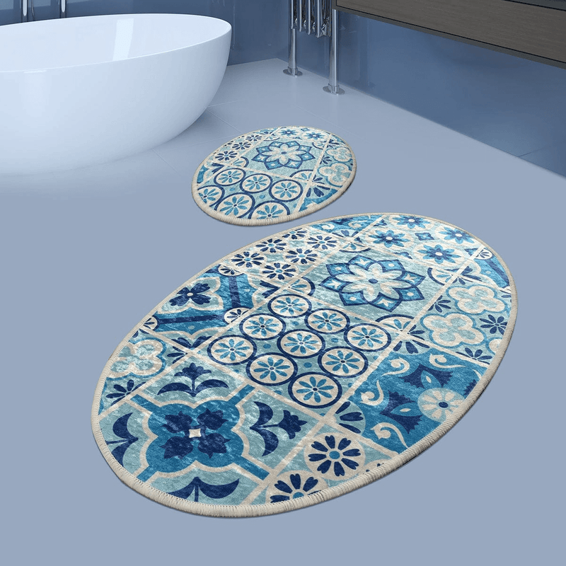 Seramik Dijital Baskılı 2li Set Banyo Paspas ve Halısı, Kaymaz Taban, Yıkanabilir Bonvagon