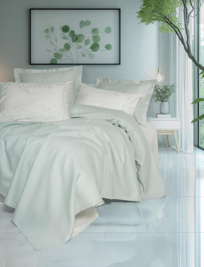 Serenity Bambu Çift Kişilik Pike Takımı Brisa Mint 4 Adet Yastık Kılıfı Bonvagon