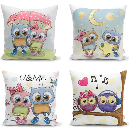 Sevimli Baykuslar 4lü Yastık Kırlent Kılıf Seti Bonvagon