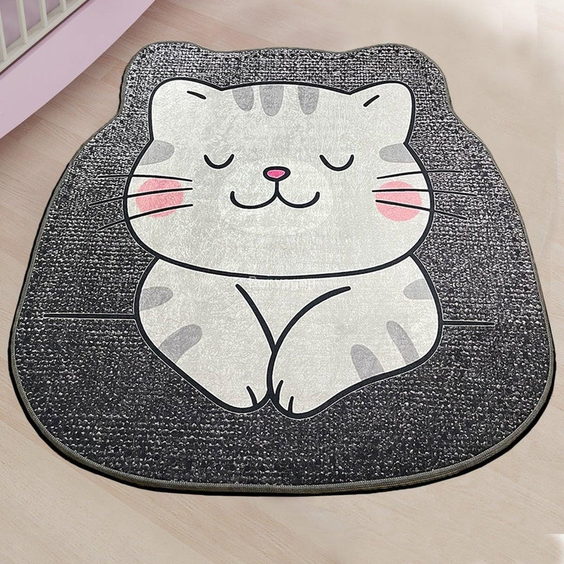 Sevimli Kedi Neko Dijital Baskılı Yuvarlak Çocuk Halısı, Kaymaz Taban, Yıkanabilir Bonvagon