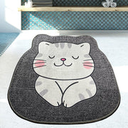 Sevimli Kedi Neko Dijital Baskılı Yuvarlak Çocuk Halısı, Kaymaz Taban, Yıkanabilir Bonvagon
