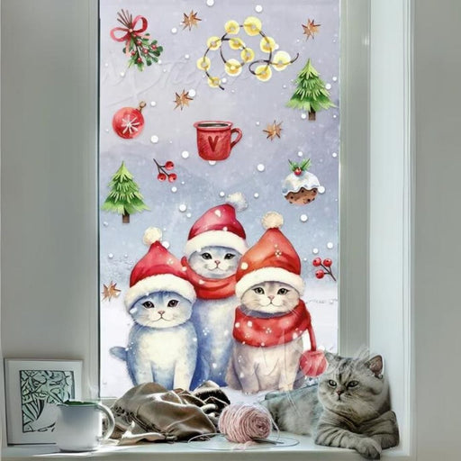 Sevimli Kediler Kış Konseptli Figürler Yılbaşı Sticker Seti Bonvagon