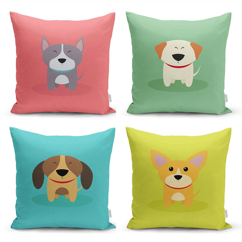 Sevimli Köpekcikler 4lü Kırlent Kılıf Seti
