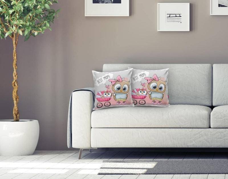 Sevimli Kuşlar Dijital Baskılı Dekoratif Yastık Kırlent Kılıfı 43x43cm Bonvagon