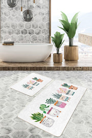 Sevimli Saksılı Çiçekler Özel Tasarım 2li Banyo Paspas ve Halısı Takımı Kaymaz Taban Yıkanabilir