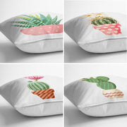 Sevimli Saksılı Kaktüs Tasarımlı Dijital Baskılı Modern 4lü Kırlent Kılıfı Seti Bonvagon